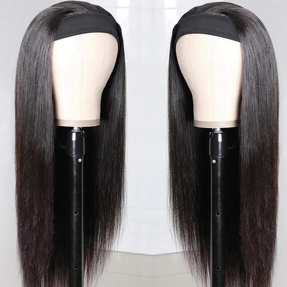 TNICE Headband Wig Human Hair Straight 24 Inch Headband Wigs for Black Women Glueless None Lace Front Human Hair Headband Wig Brazilian Virgin Hair Wear and Go Wigs 150% Density Wigs Natural Black