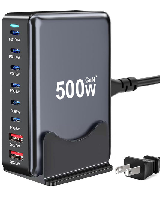500W USB C Charger Block, Multi-port Fast USB Charging Station Dual PD 100W GaN Ⅲ Charging Station For Multiple Devices, Laptop Charger Adapter Compatible with MacBook, DELL, iPad, iPhone, Samsung etc
