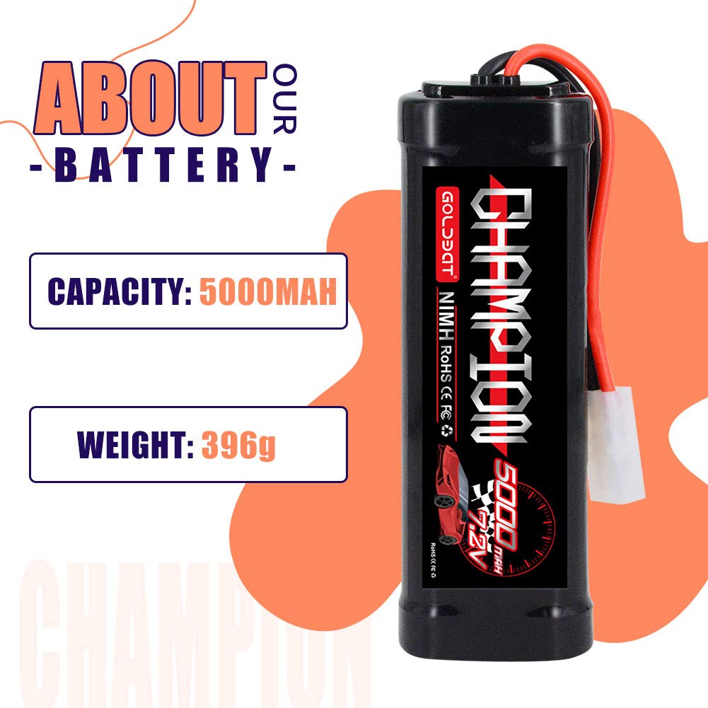 GOLDBAT 5000mAh 7.2V NiMH Battery with Tamiya Connector for RC Car RC Truck LOSI Associated HPI Kyosho Tamiya Hobby (2 Pack)