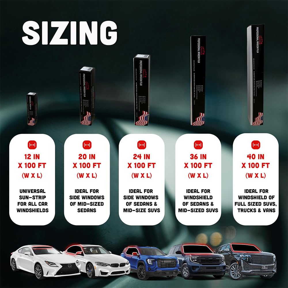 United Window Tint 20" in 100'Ft Nano Carbon Film 2Ply Charcoal 5% VLT - Clear PET Privacy Window Tint for Car, Home, Blocks UV/IR Rays, Reduce Heat & Glare- Adhesive Film - Lifetime Color Stability
