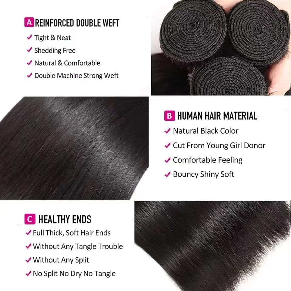 Straight Human Hair Bundles 26 26 26 inch Straight Bundles Human Hair Unprocessed Brazilian virgin Straight Hair 3 Bundles Deals Extensions Weave Human Hair Natural Color for Woman