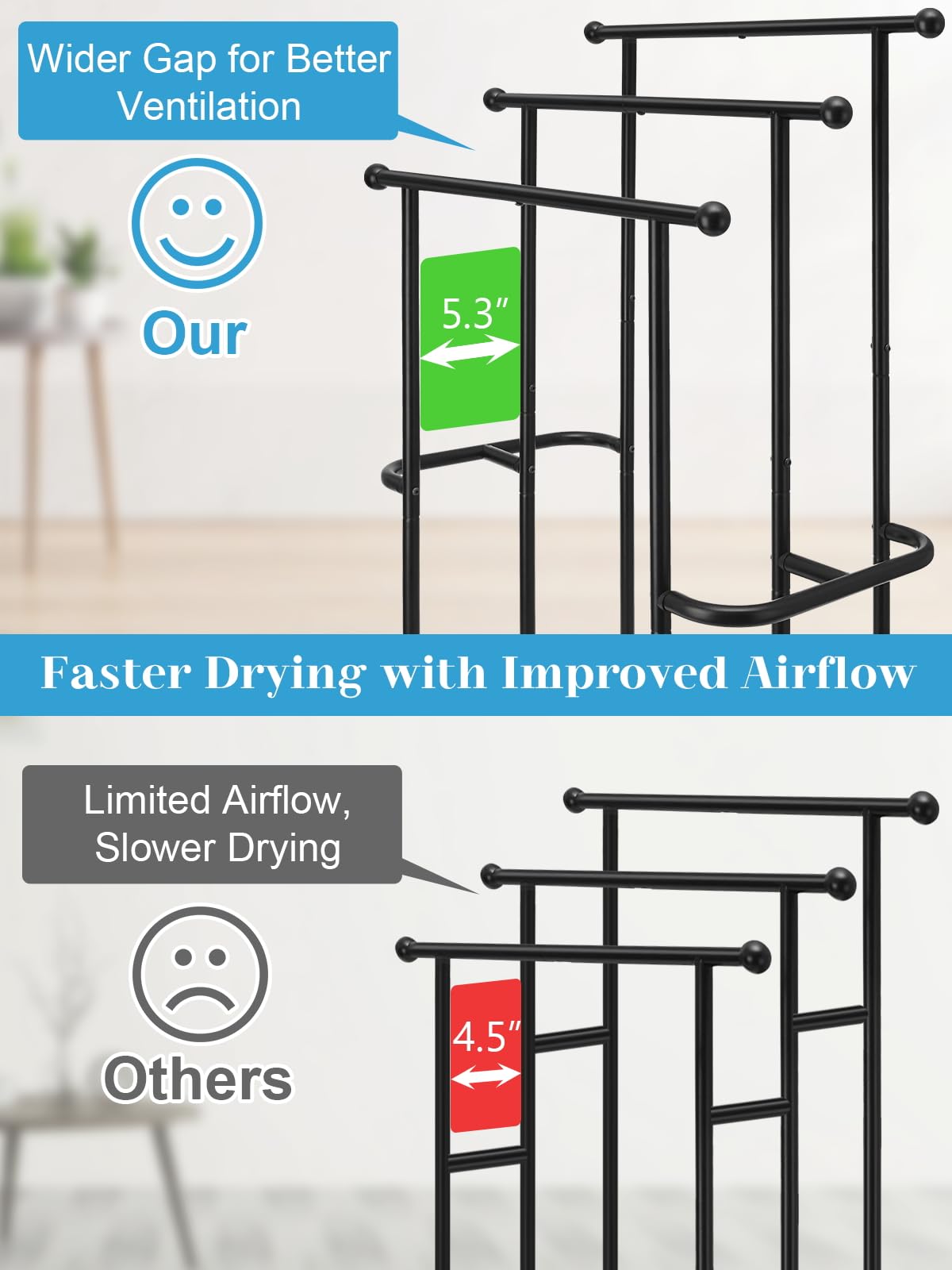 Haturi Free Standing Towel Rack for Bathroom, 3-Tier 39" H Black Metal Towel Drying Rack with Storage Basket, 24.4" L x 13" W x 39" H Rust-Resistant Outdoor Holder for Pool & Oversized Towels