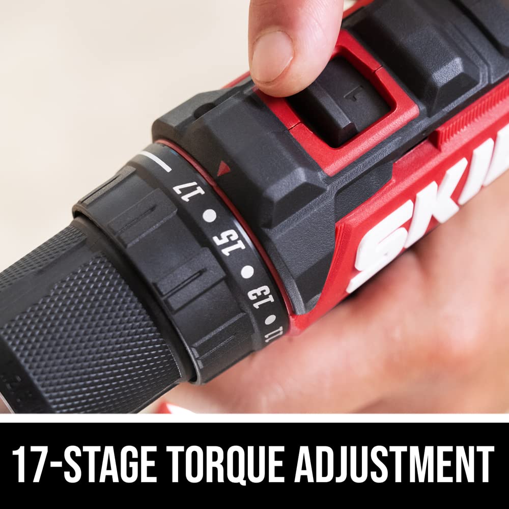 Skil PWR CORE 20 Brushless 20V 1/2" Compact Variable-Speed Drill Driver Kit with 1/2'' Single-Sleeve, Keyless Ratcheting Chuck & LED Worklight Including 2.0Ah Battery and PWR Jump Charger-DL6293B-10