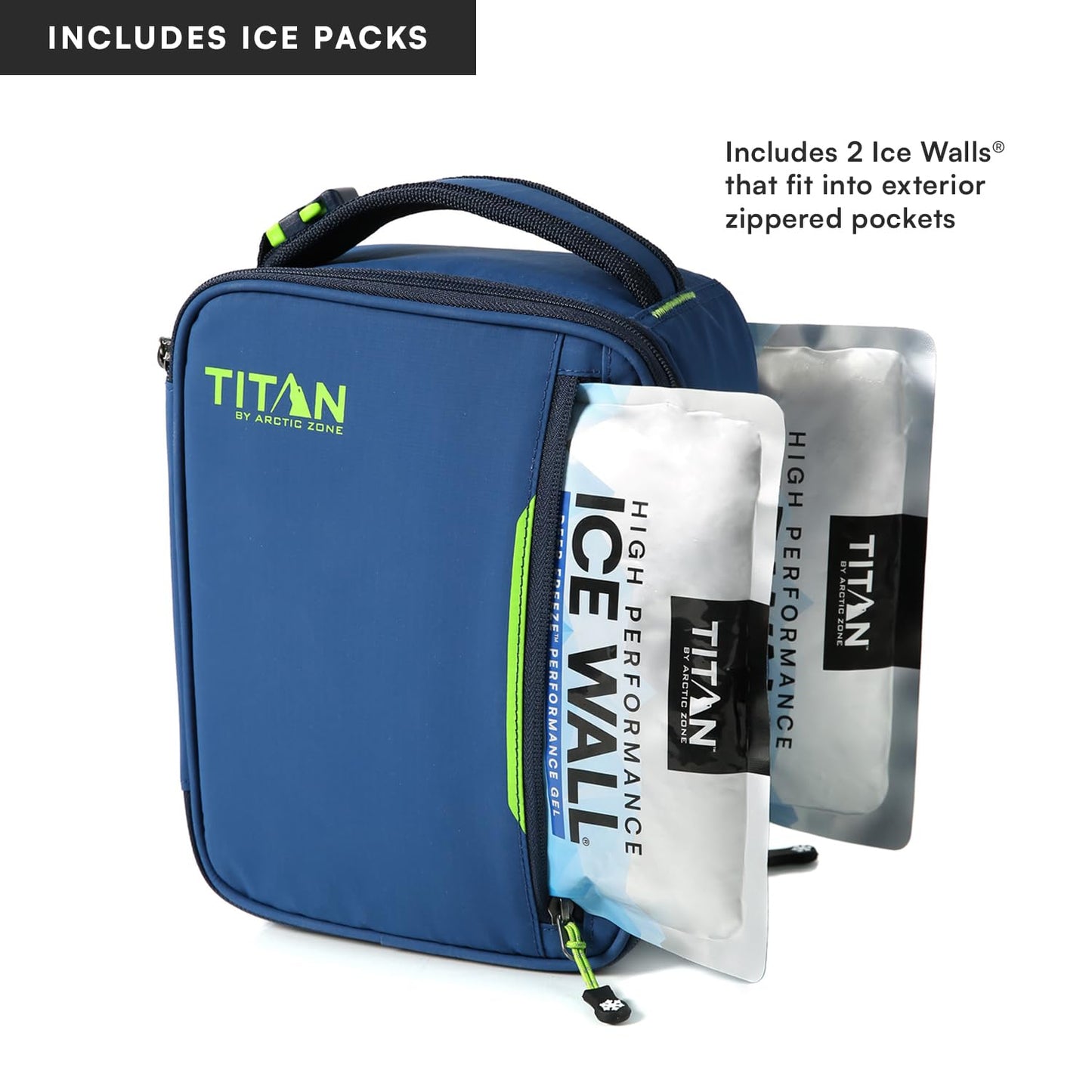 Titan by Arctic Zone Fridge Cold Lunch Box with 2 Gel Ice Packs, Small Insulated Cooler Bag with Leak Proof Lining for School and Work, Nightfall