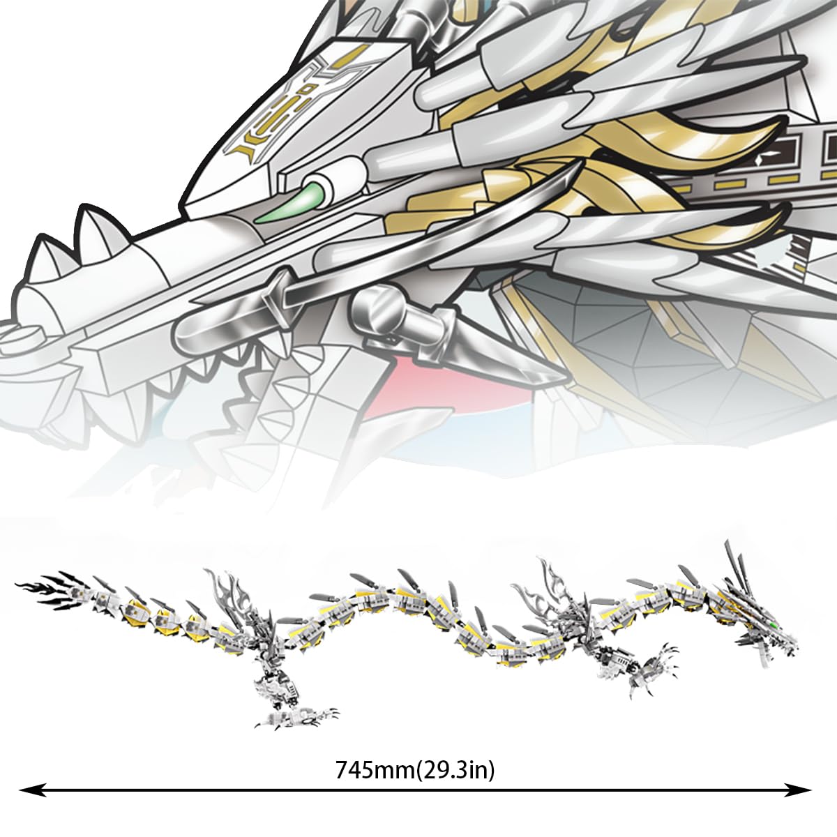 HONLANCH Dragon Series White Mechanical Hurricane Dragon Building Blocks Set (1485Pieces)-Toys Gifts for Kid and Adult