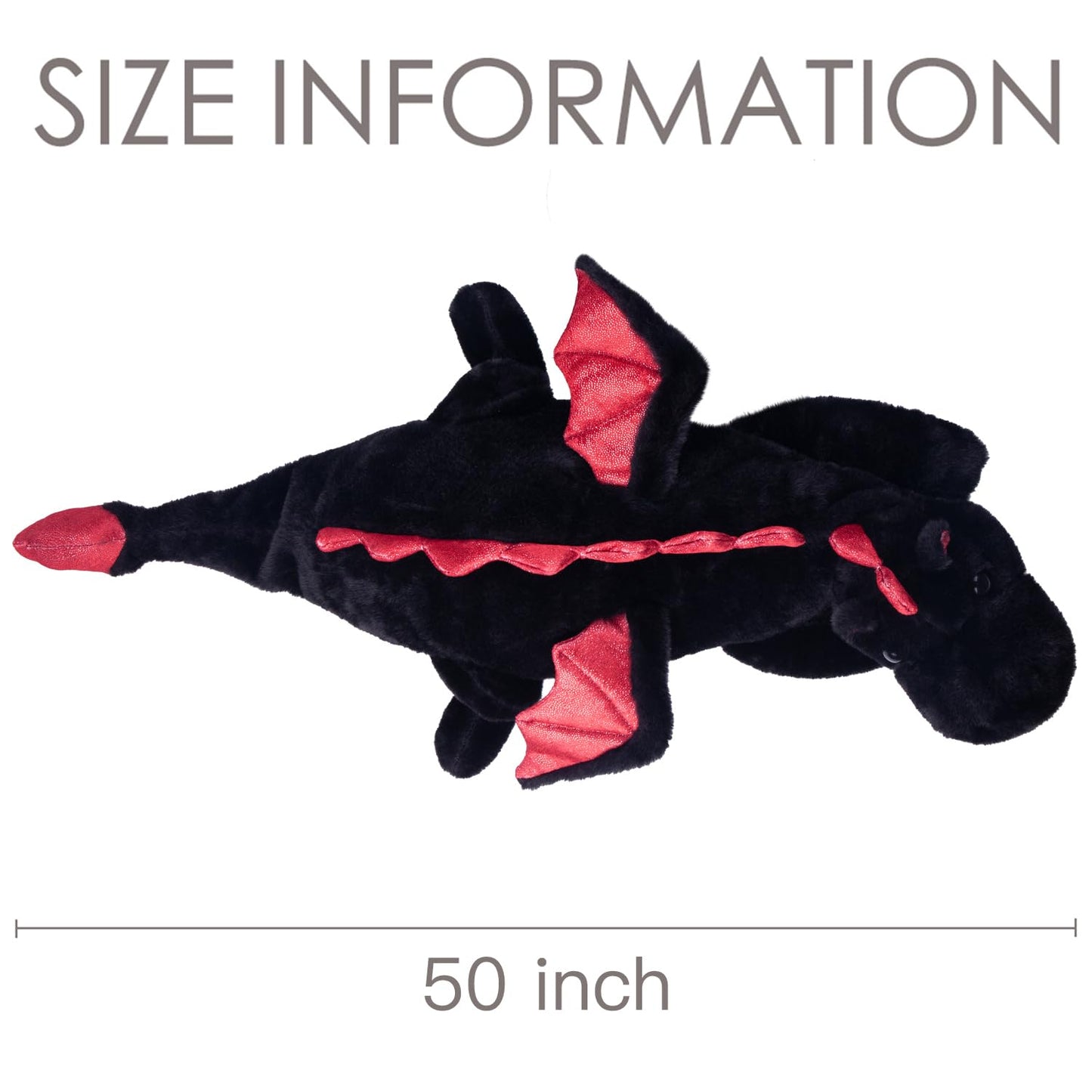ARELUX Giant 50in 3Lb Big Black Dragon Large Stuffed Animals Cute Plush Toy Fuzzy Jumbo Dinosaur Pillow Plushies with Wings Cuddly Soft Green Pterosaur Plushie Gifts for Friends Family