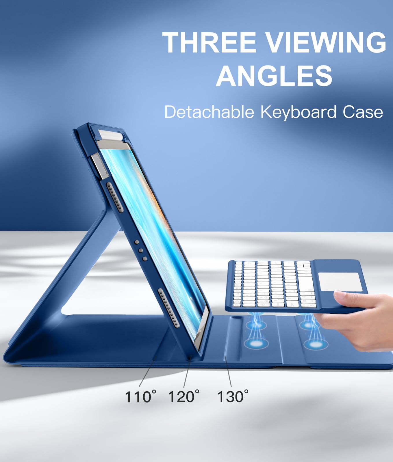 Harvopu Compatible with iPad Air 11 inch & Air 5th/ Air 4th Generation Case with Keyboard - Multi-Touch Trackpad, 7-Color Backlit, Detachable Folio Keyboard Cover for Air 11 M2, Air 4/5 (Navy Blue)
