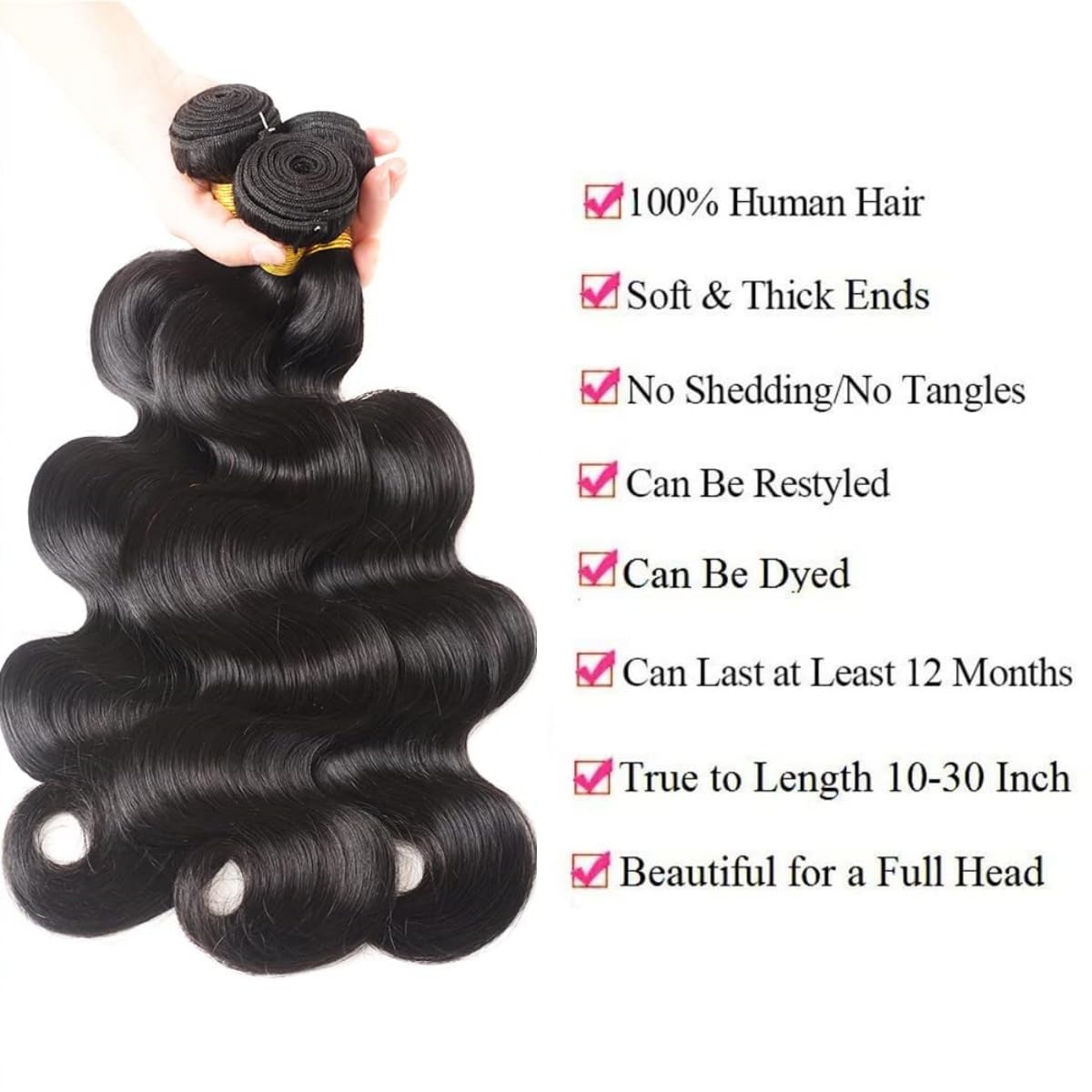 Body Wave Bundles Human Hair 14 16 18 Inch 100% Unprocessed Brazilian Human Hair 3 Bundles For Black Women Body Wave Hair Extensions Natural Color