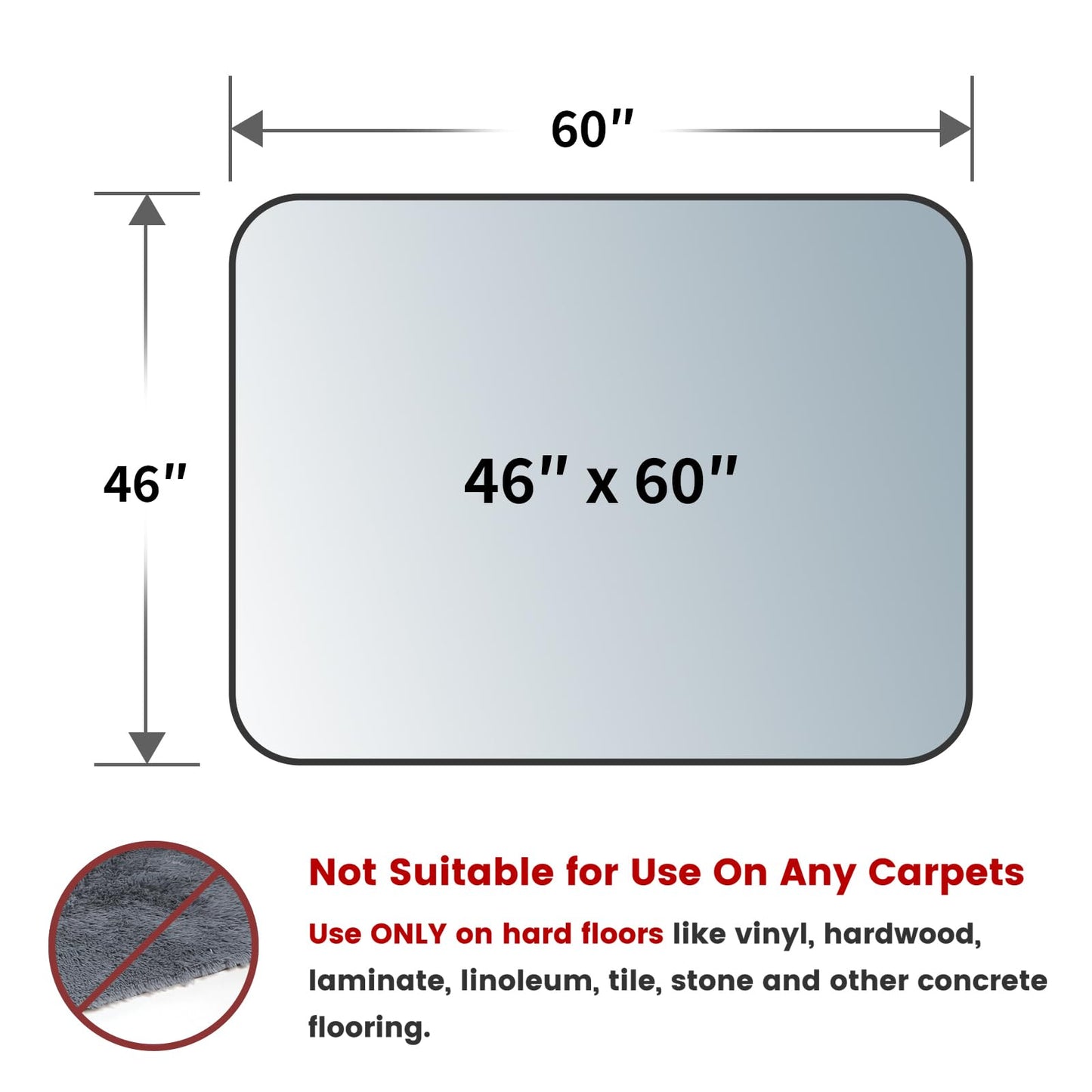 Yecaye Office Chair Mat for Hardwood Floor, Clear Computer Desk Chair Mat, PVC Heavy Duty Floor Protector for Rolling Chairs, 1.7mm Thick Chair Mat (Transparent, 46" x 60" x0.07'')