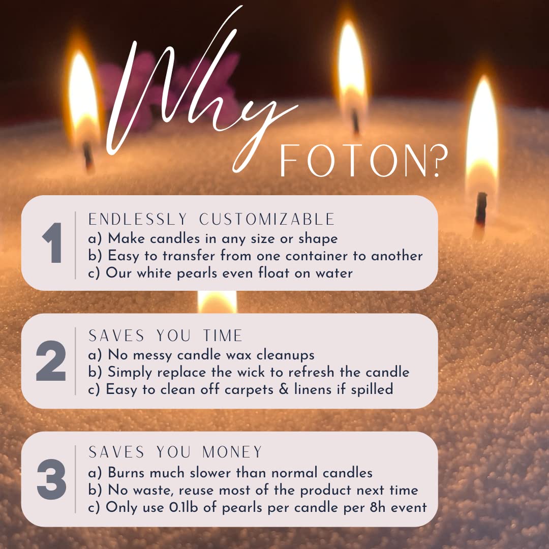 Foton Pearled Candle 18 Oz - Sassy Citrus Scented Non Toxic Luxury Long Lasting Powder Candles up to 120 Hours - Refillable Candle Sand with 30 Wicks for Candle Making