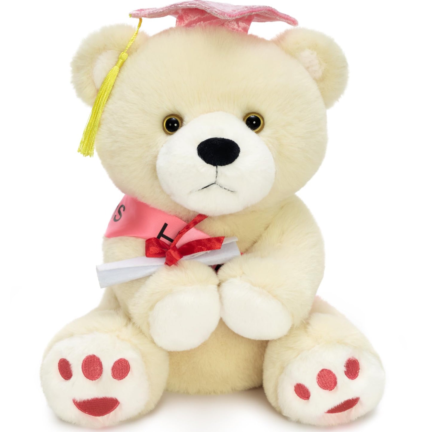 MorisMos Graduation Teddy Bear Stuffed Animal 2026, 12inch Graduation Bear Plush with Cap, Diploma and Congrats Sash, Graduation Gift for Graduates Kindergarten Middle School College, Beige, Pink