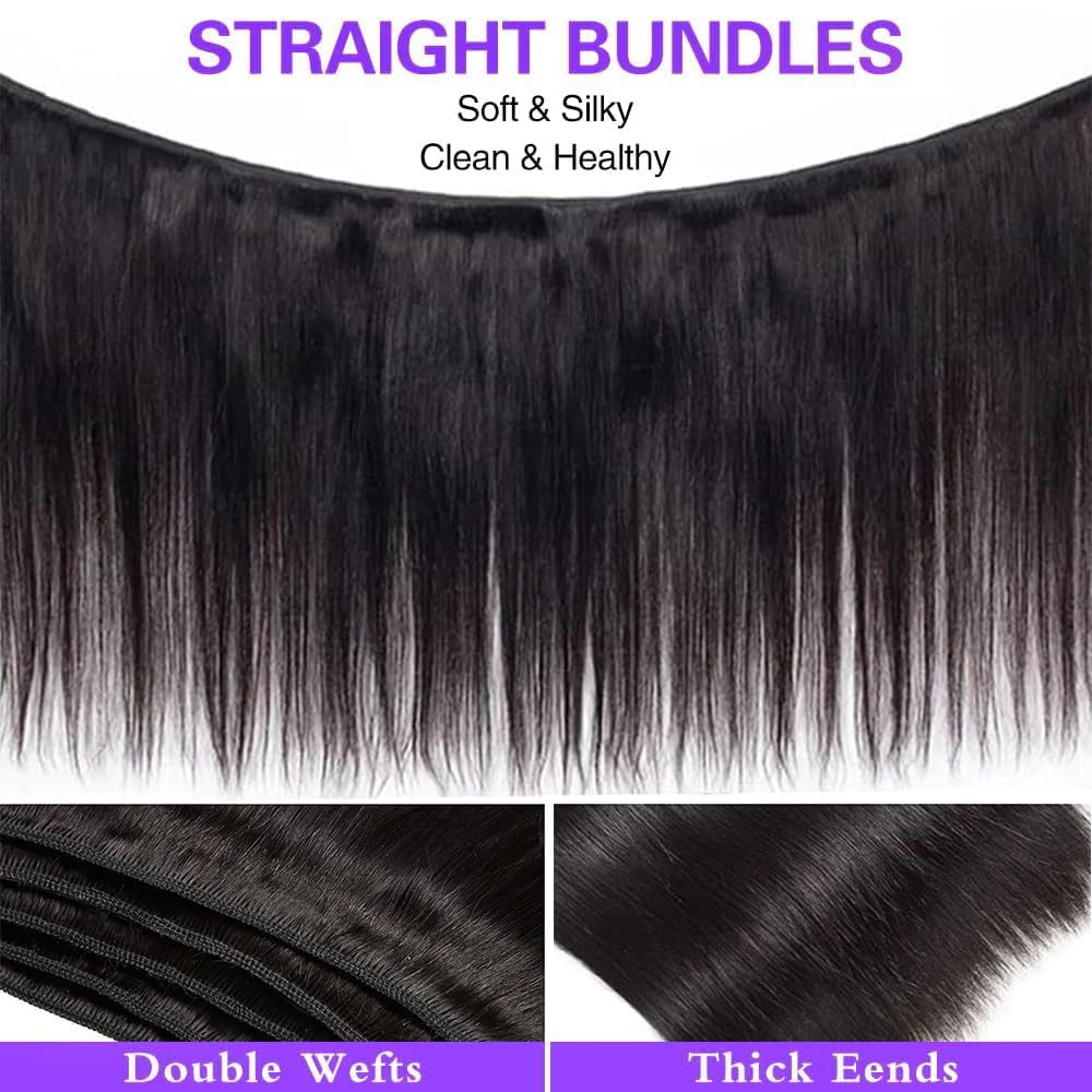 12A Human Hair Bundles 14 16 18 Inch Straight Bundles Human Hair 100% Unprocessed Brazilian Virgin Hair Natural Color Straight Hair Extensions for Women
