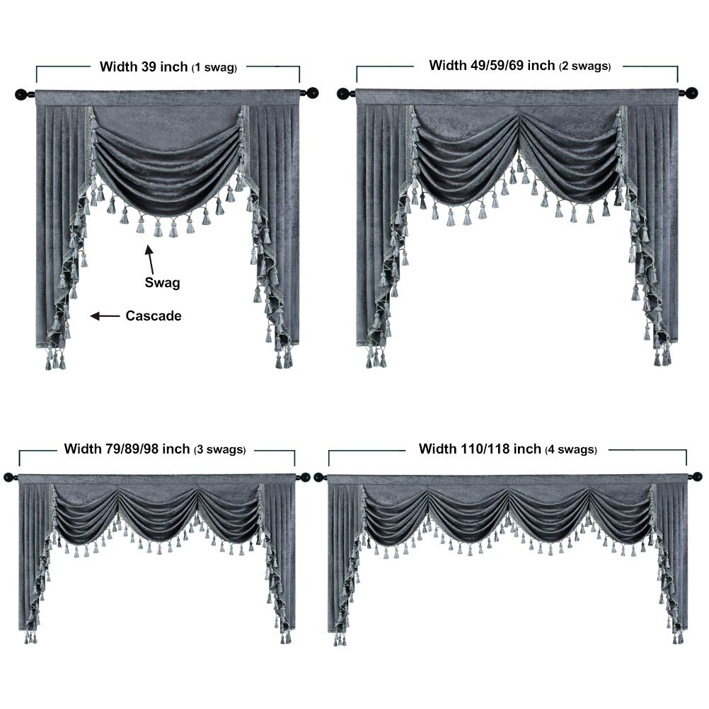 ELKCA Grey Chenille Window Curtains Valance for Living Room Curtain Waterfall Valance for Bedroom (W79 Inch, 1 Panel)