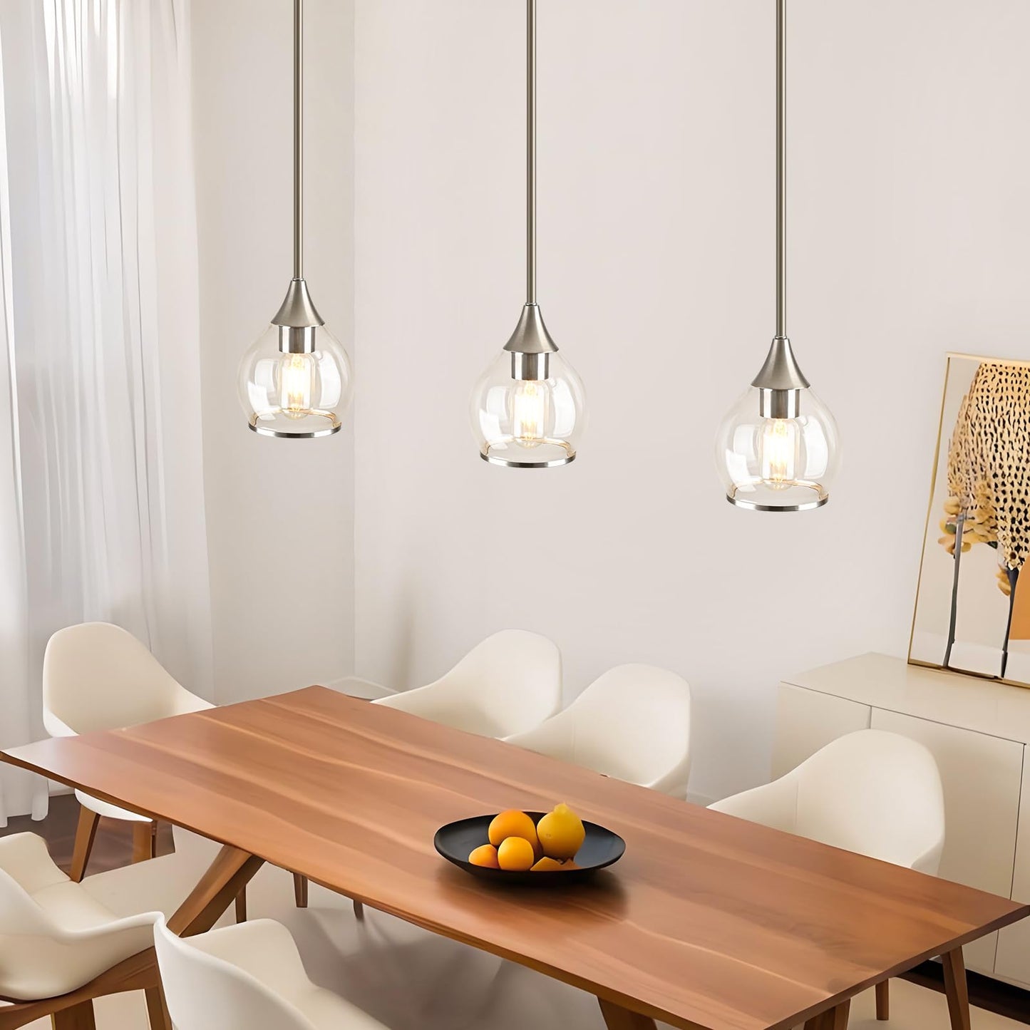 Zoaklighen 1-Piece Brushed Nickel Island Light for Kitchen, 1-Light Brushed Nickel Hanging Pendant Light with Clear Round Glass Shade for Dining Room,Bedroom