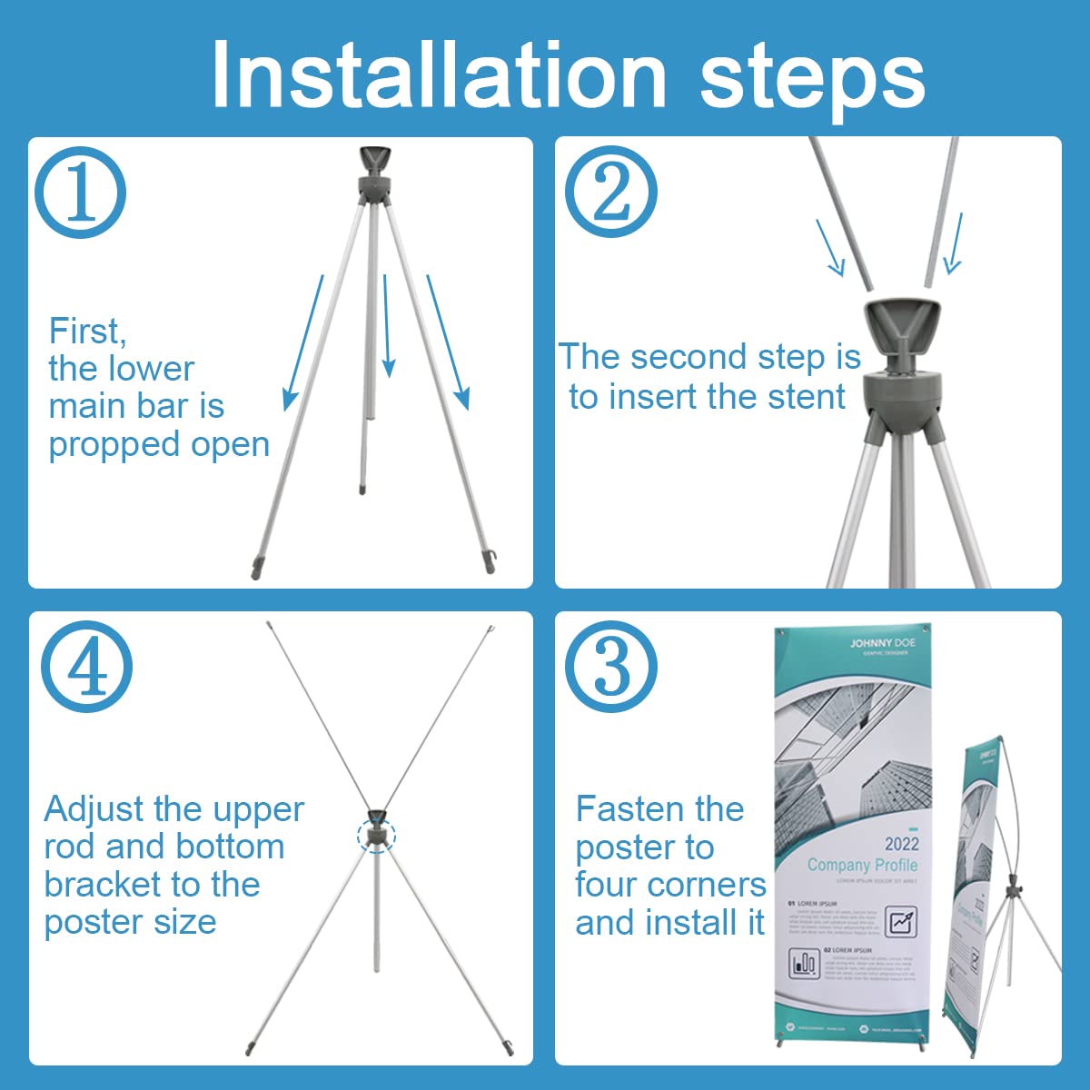 2 Pack X Frame Banner Stand Fits Any Banner Adjustable Size 23"X63" to 32"X78" with Portable Retractable Carrying Bag, Customize Banner Stand for Trade, Show Exhibition Market and Store Display