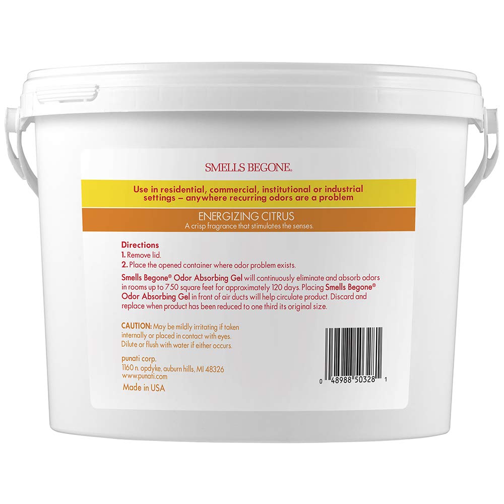 SMELLS BEGONE 1-Gallon Odor Absorber Gel - Air Freshener & Odor Eliminator for Homes, Garages & Commercial Buildings - Industrial Size - Energizing Citrus Scent