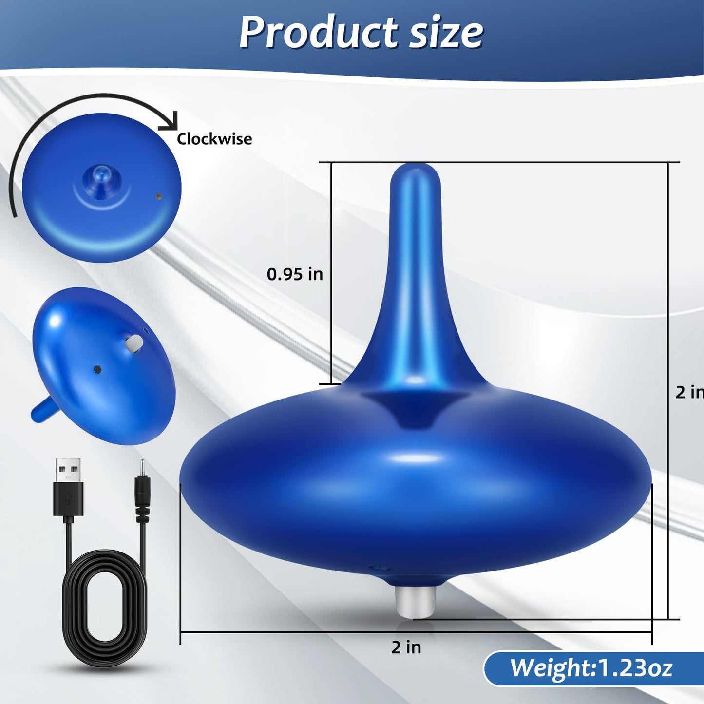 Hautech Spinning Top - 4-Hour Continuous Spin, Illuminating Desktop Art Piece, (ABS Plastic, Royal Blue)