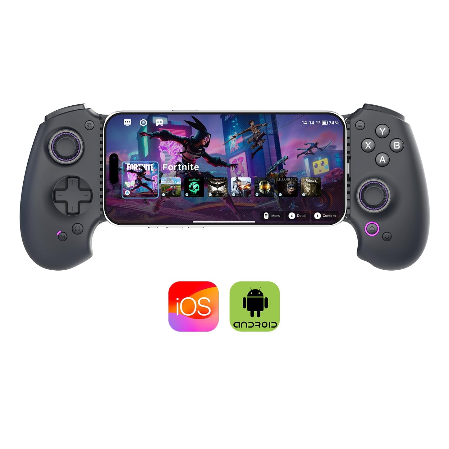 abxylute S9 Gaming Phone Controller for iPhone 15/16, iPad 6/7 and Android Phone Tablet, Bluetooth and Type-C Mobile Gamepad with App, for Roblox, Genshin Impact, Call of Duty, Hall Joystick &Trigger, Handheld-Quality Black