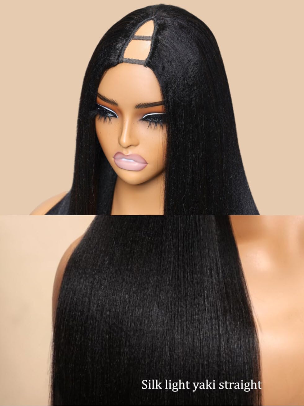 UNICE EasiContour V Part Wigs Human Hair Yaki Straight Glueless Clip in Vpart Wig Magic Leave Out Upgrade U Part Human Hair Wig Ready to Go Wig Beginner Friendly Natural Color 150% Density 18 Inch