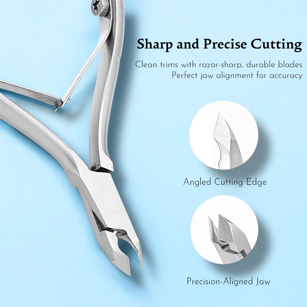Beauty Power Manicure Pedicure Set 7-in-1 Stainless Steel, Ultra Sharp, Slanted Nail Clipper, Fingernail Clipper, Cuticle Nipper, Glass Nail File, Eyebrow Tweezers, Scissors, Case – Gift (Matte Grey)