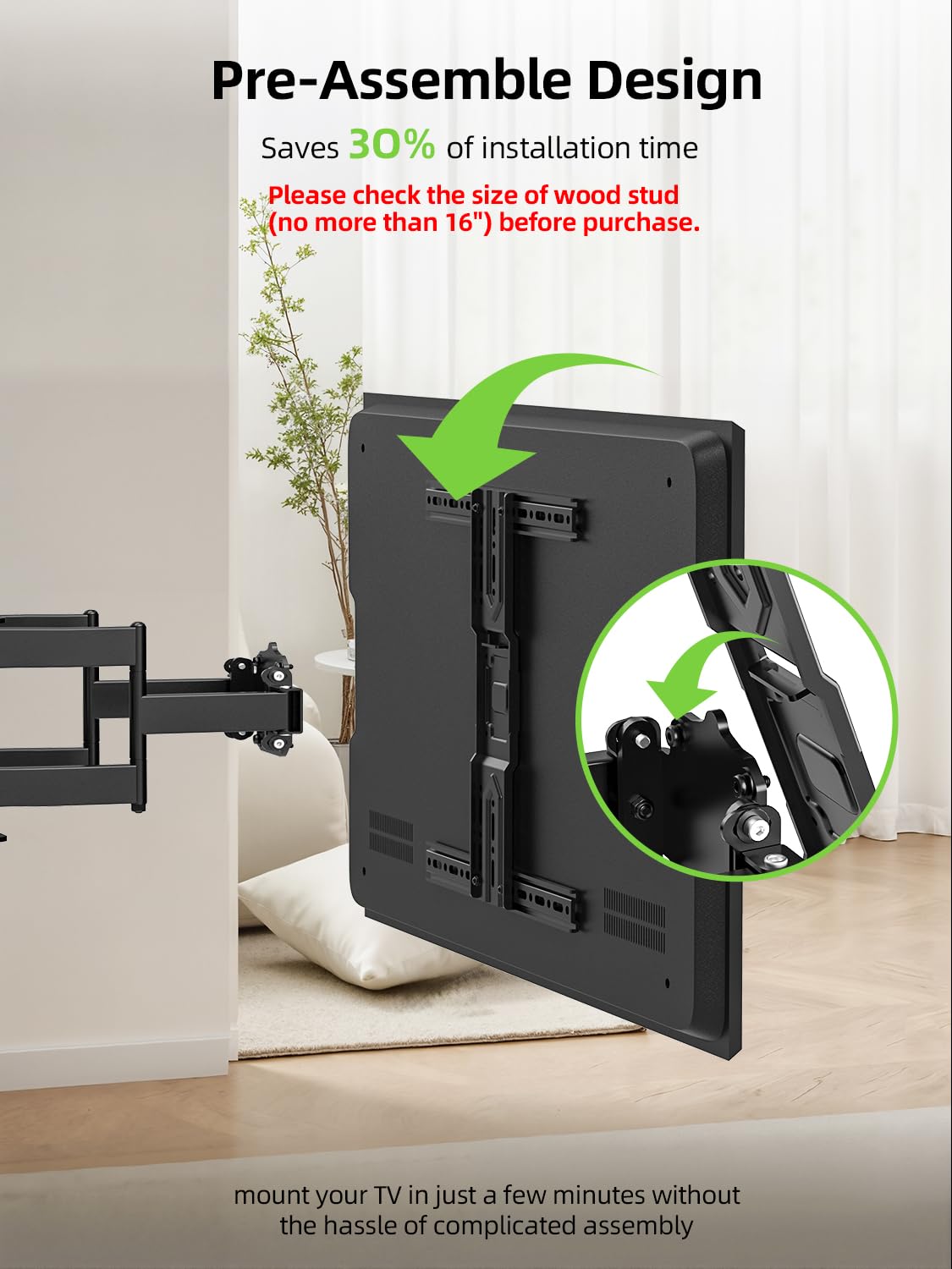 USX MOUNT Ultra Slim TV Wall Mount 37-75 Inch TVs Mount with Swivel and Tilt, Low Profile Full Motion Bracket with Articulating Dual Arms, Up to VESA 400X400 mm Max 16" Wood Studs, Holds 99lbs