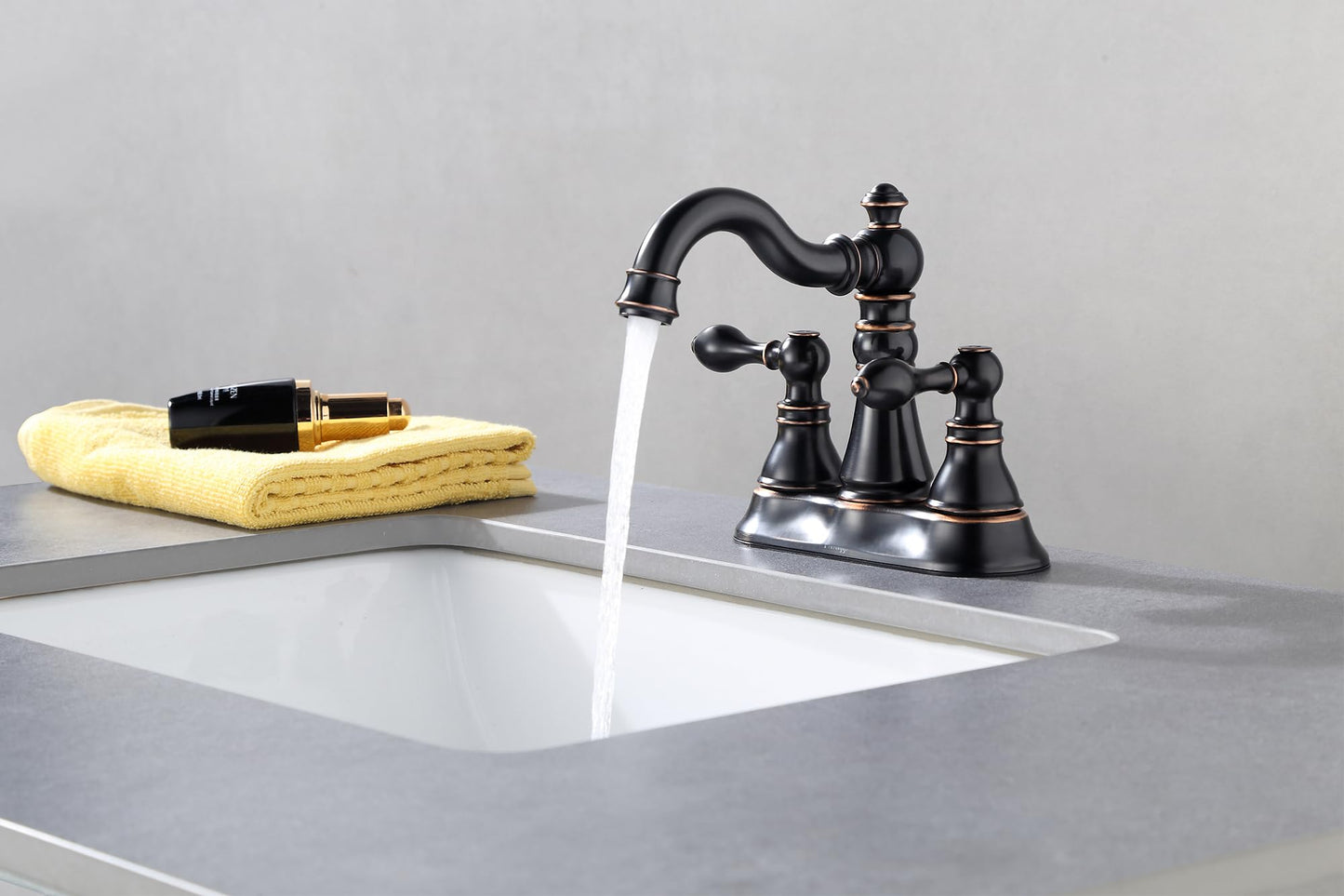 Derengge Two Handle Oil Rubbed Bronze Bathroom Sink Faucet 3 Hole with Pop up Drain Assembly, Classic 4 Inch Centerset Bathroom Lavatory Faucet with 360° Swivel Spout,EW-516-NB