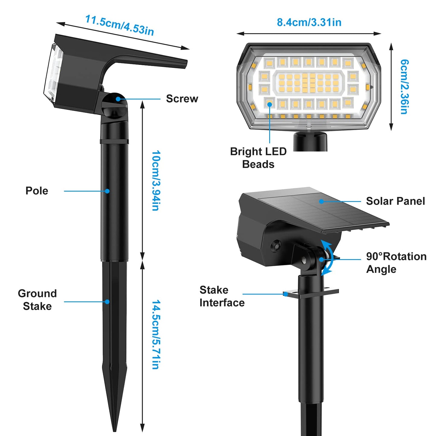 MinPea Solar Spot Lights Outdoor, [57 LED/10 Pack] Solar Lights Outdoor IP65 Waterproof, 3 Modes Solar Powered Landscape Spotlights for Garden Yard Outside Patio Pathway Pool(Warm White)