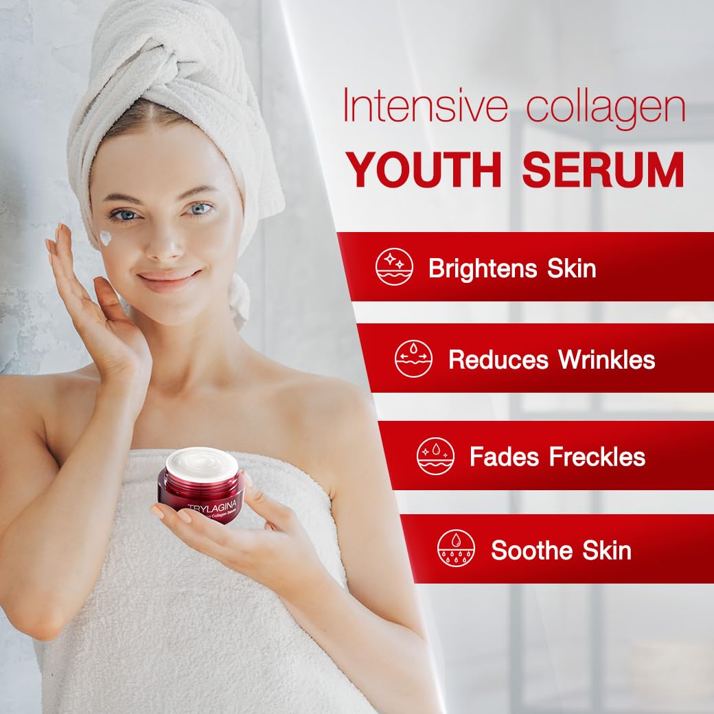 Trylagina 12X Age-Defying Collagen Serum, Anti Aging Face Cream, Anti Wrinkle Cream for Women, Face cream for Women Anti Aging the Best One, Anti Aging Skin Care, Brightening Serum, Hydration - 1.05oz