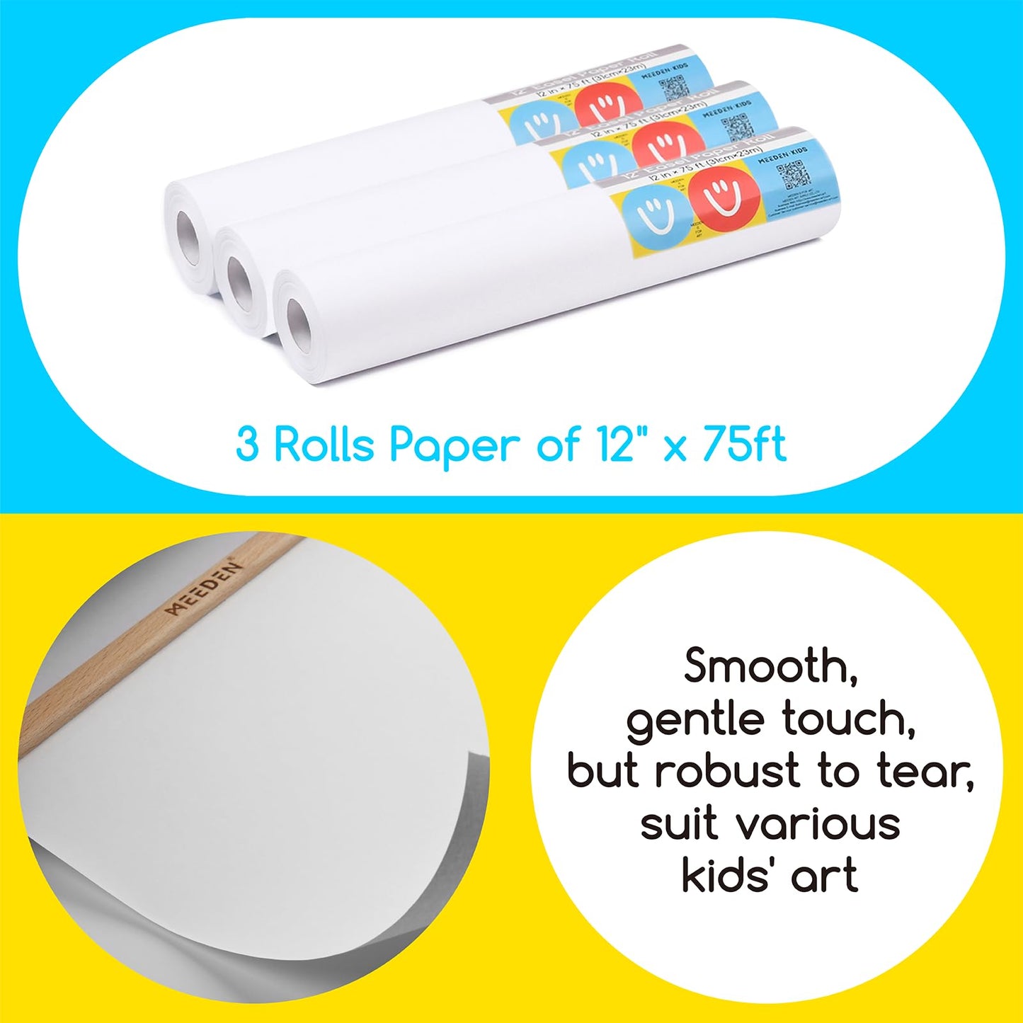 MEEDEN Wooden Tabletop Paper Roll Dispenser - Solid Beech Wood Easel with 3 Paper Rolls (12" x 75ft) - Portable Art Easel Kids for Entertain, Doodle and Play