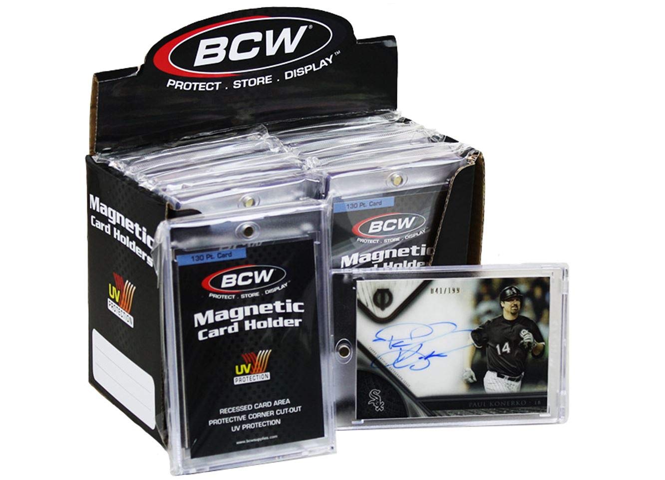BCW Magnetic Card Holder - 130 PT Thickness - 14 ct | Protective Display Card Case with Secure Gold Magnet Closure | UV Protection, Quick Access Design for Sports, Gaming, and Collectible Cards