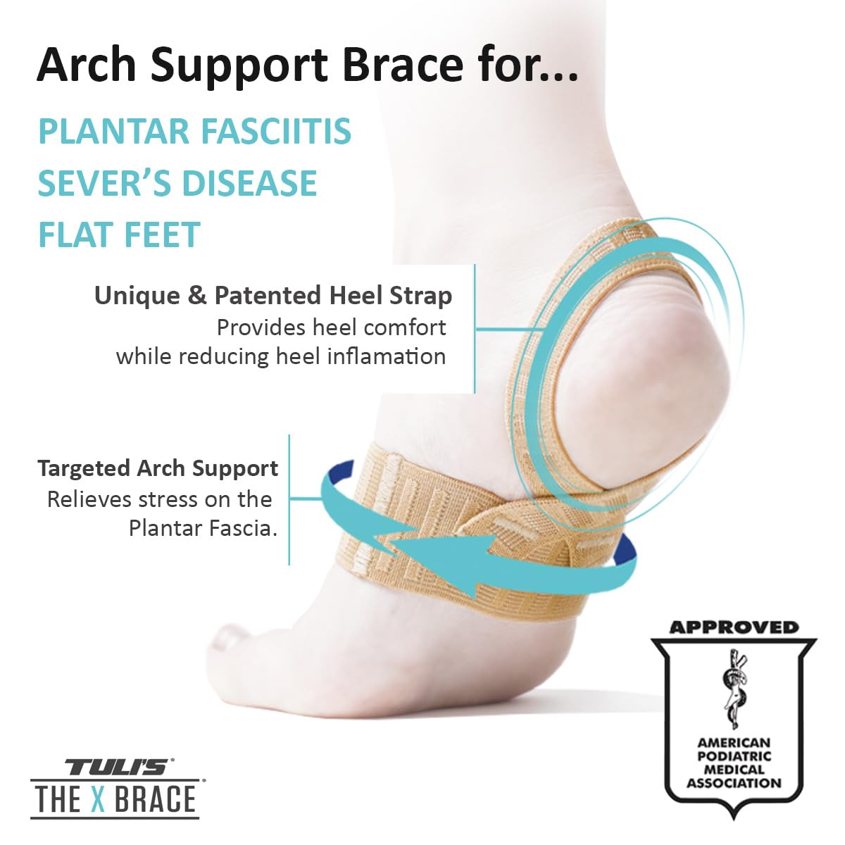 Tuli's X Brace, Arch Support Brace and Compression for Sever's Disease, Plantar Fasciitis, Heel Pain, Flat Feet, Fallen Arches and Over-Pronation, 1 Pair, X-Small