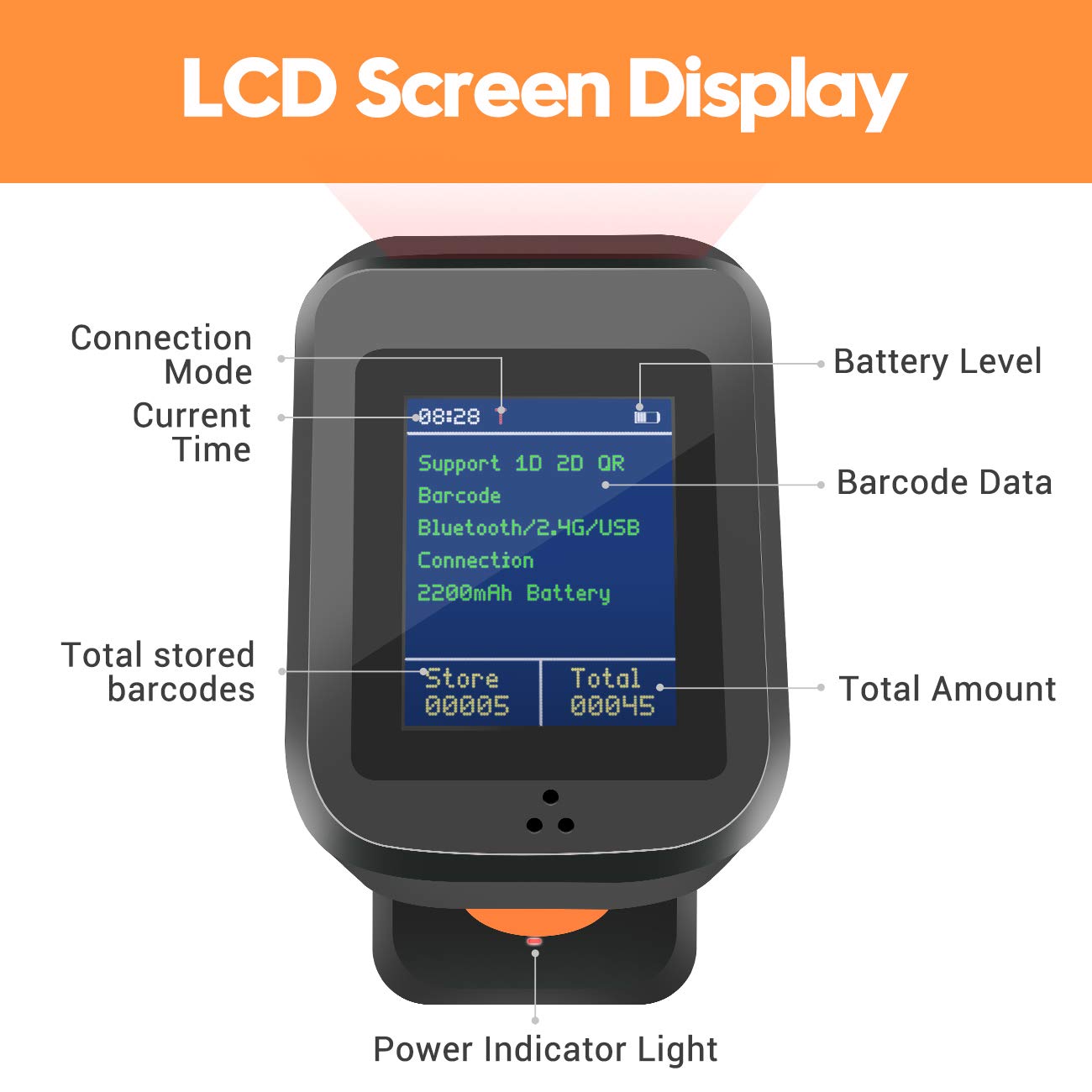 Tera Pro 1D 2D QR Wireless Barcode Scanner with Display Screen Battery Level Indicator Time Display Works with Bluetooth with Charging Cradle Base for Warehouse Supermarket Library HW0006 Pro
