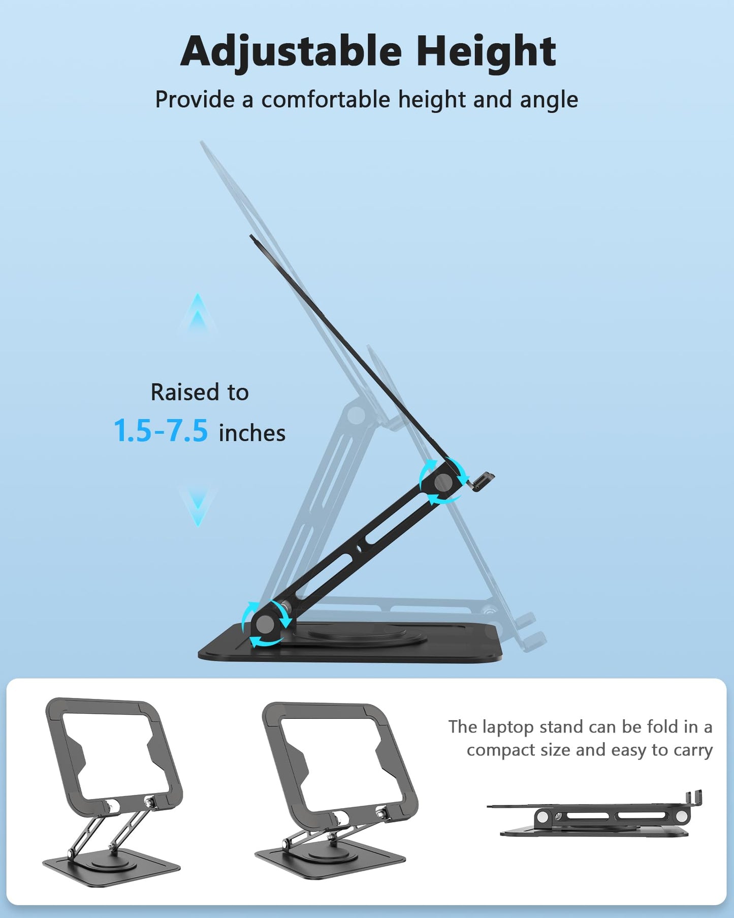 LOXP Adjustable Laptop Stand, Computer stand with 360 Rotating Base, Ergonomic Laptop Riser for Desk Foldable Laptop Mount Protable Computer Stand for Laptop Fits with MacBook Pro Air (10-16") - Black