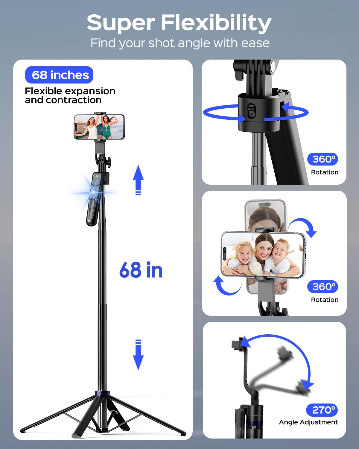 NEMOVA 68'' Auto Face Tracking Tripod for iPhone, 360° Rotation Phone Tripod with Wireless Remote and Phone Holder, Selfie Stick Tripod for Android Phone, Applied to YouTube, Tiktok, Facetime