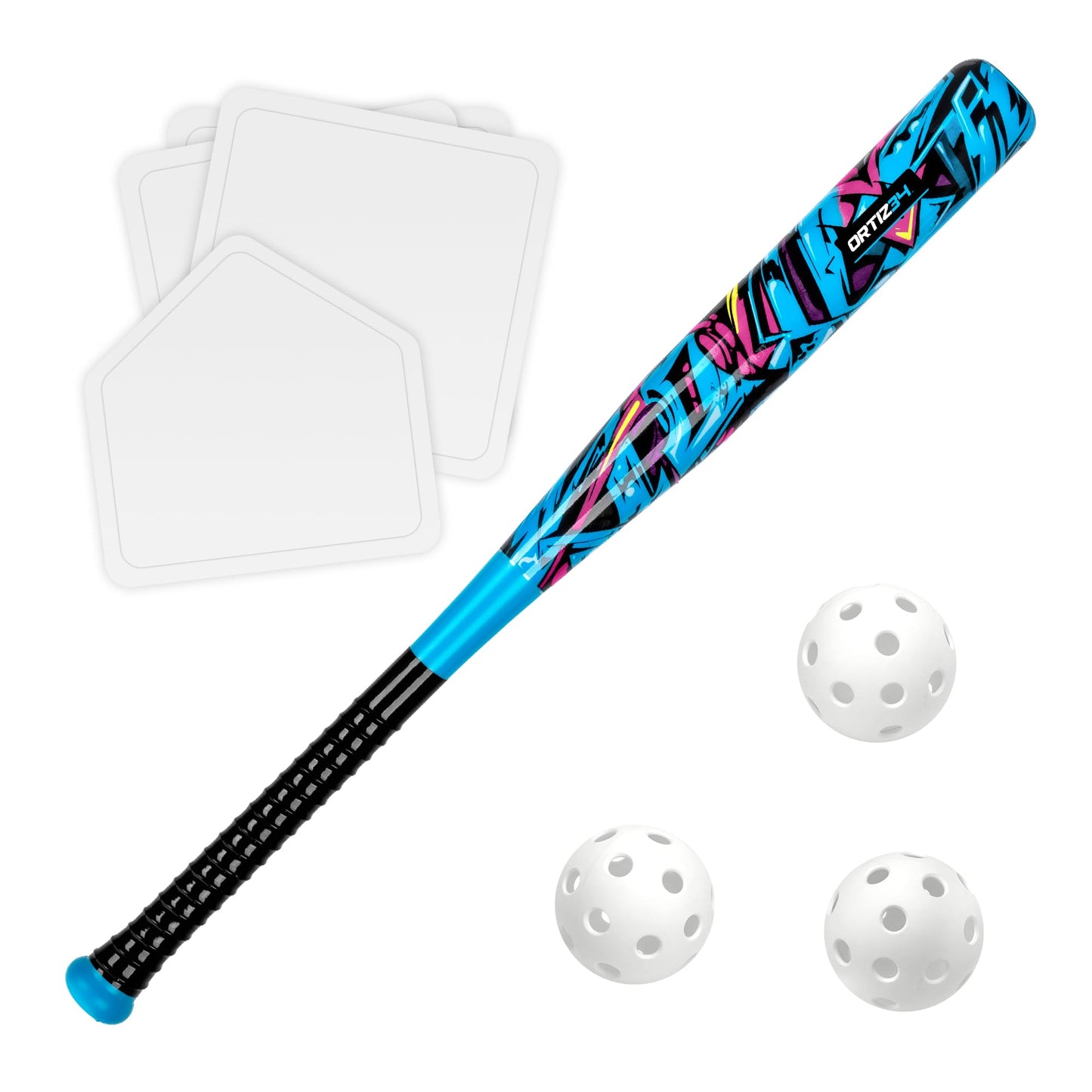 Ortiz34 Grand Slam Set- Graffiti Plastic Bat, 3 Balls, 4 Throw Down Bases