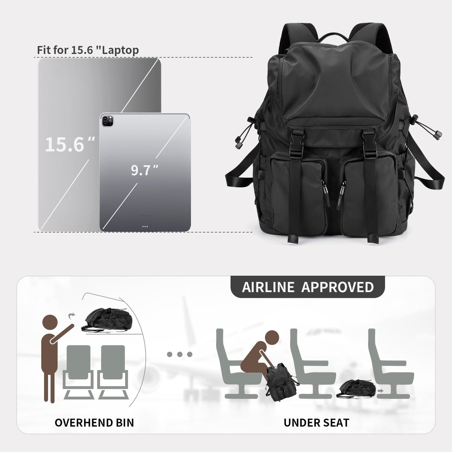 BJIAX Vintage Laptop Backpack for Men & Women, 30L Functional Stylish Backpack with Stretchy Side Pocket Design, Water Resistant College Work Commuter Travel Backpack Fits 15.6 Inch Tablet, Notebook