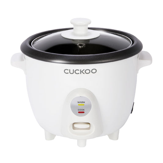 CUCKOO One Touch Rice Cooker 3-Cup (Uncooked) / 6-Cup (Cooked), Mini Rice Cooker & Warmer with Steamer Tray, Versatile Grain Cooker, Soup Maker, Auto Keep Warm, White (CR-0301C)