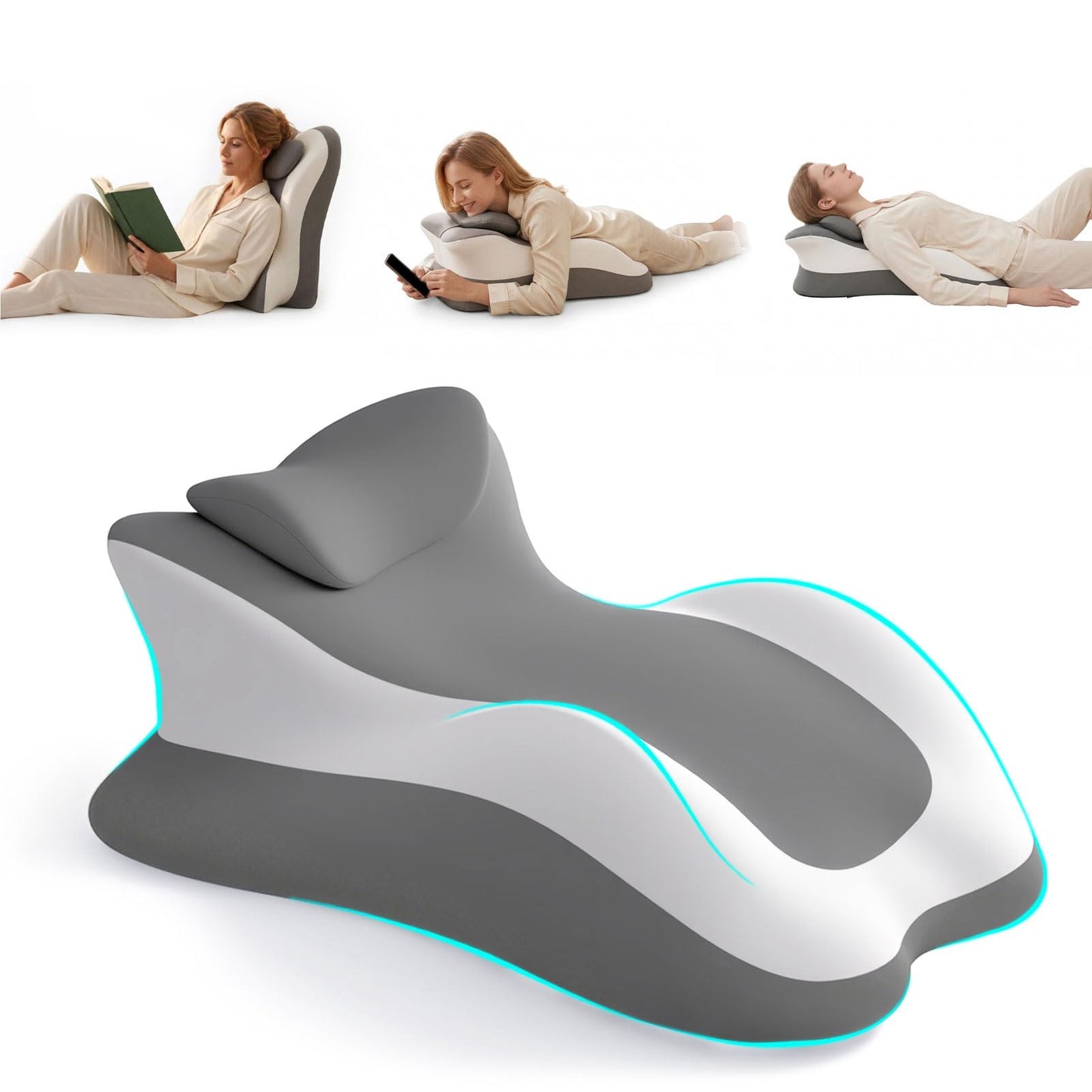 obvade Memory Foam Ergonomic Reading Pillow for Bed, Multi-Position Support Pillow for Reading in Bed, Prone Sleeping, Lumbar & Leg Support, Helps Relieve Back Pain, Acid Reflux, with Removable Cover