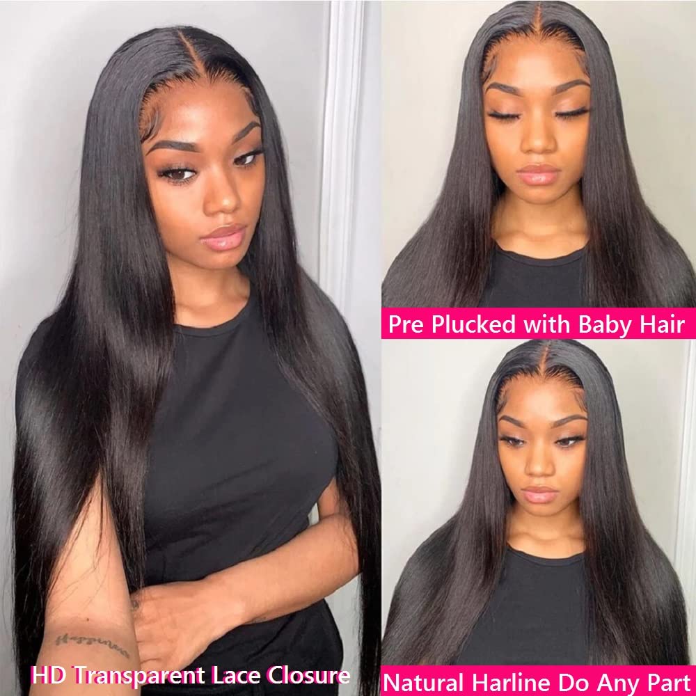 10A Brazilian Straight Human Hair 3 Bundles with Closure 10 12 14+10 Inch 100% Unprocessed Straight Virgin Hair Weave Bundles Human Hair with 4x4 HD Lace Closure