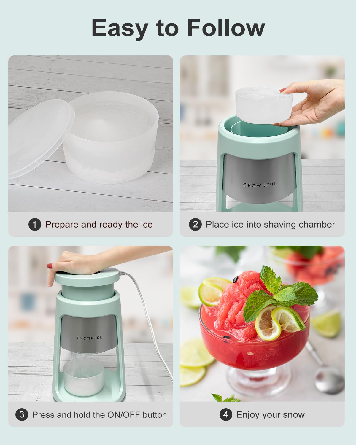 CROWNFUL Shaved Ice Machine, Snow Cone Machine with 2 Ice Cups, Ice Shaver Machine for Snow Cones, Snowballs, Frozen Cocktails and More, Easy to DIY with Snow Cone Syrup at Home,Gifts for Men&Women
