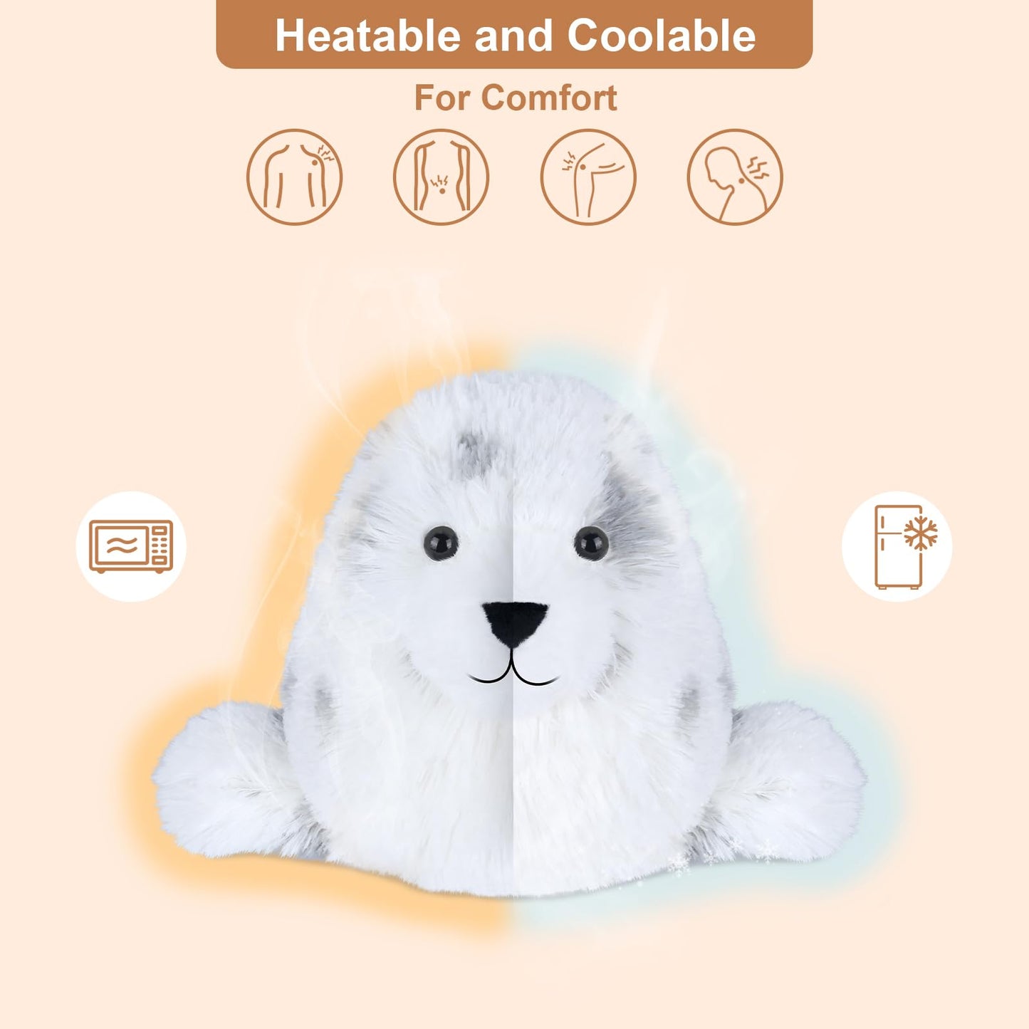 SuzziPals Heatable & Coolable Seal Stuffed Animal, Microwavable Stuffed Animal Heating Pad for Cramps & Pain, Chubby Seal Plushie for Anxiety & Stress Relief, Seal Gift for Kids & Aldults