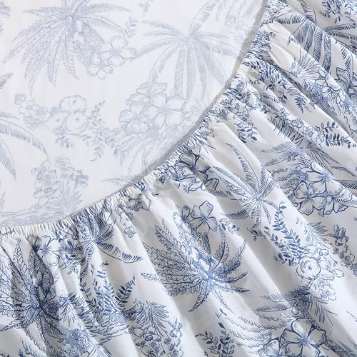 Tommy Bahama - King Size Sheets Set, Crisp & Tailored Cooling Sheets with a Smooth Cotton Percale Lightweight Feel - Bed Sheets with Matching Pillowcases & Fitted Sheet (Pen and Ink Palm Blue)