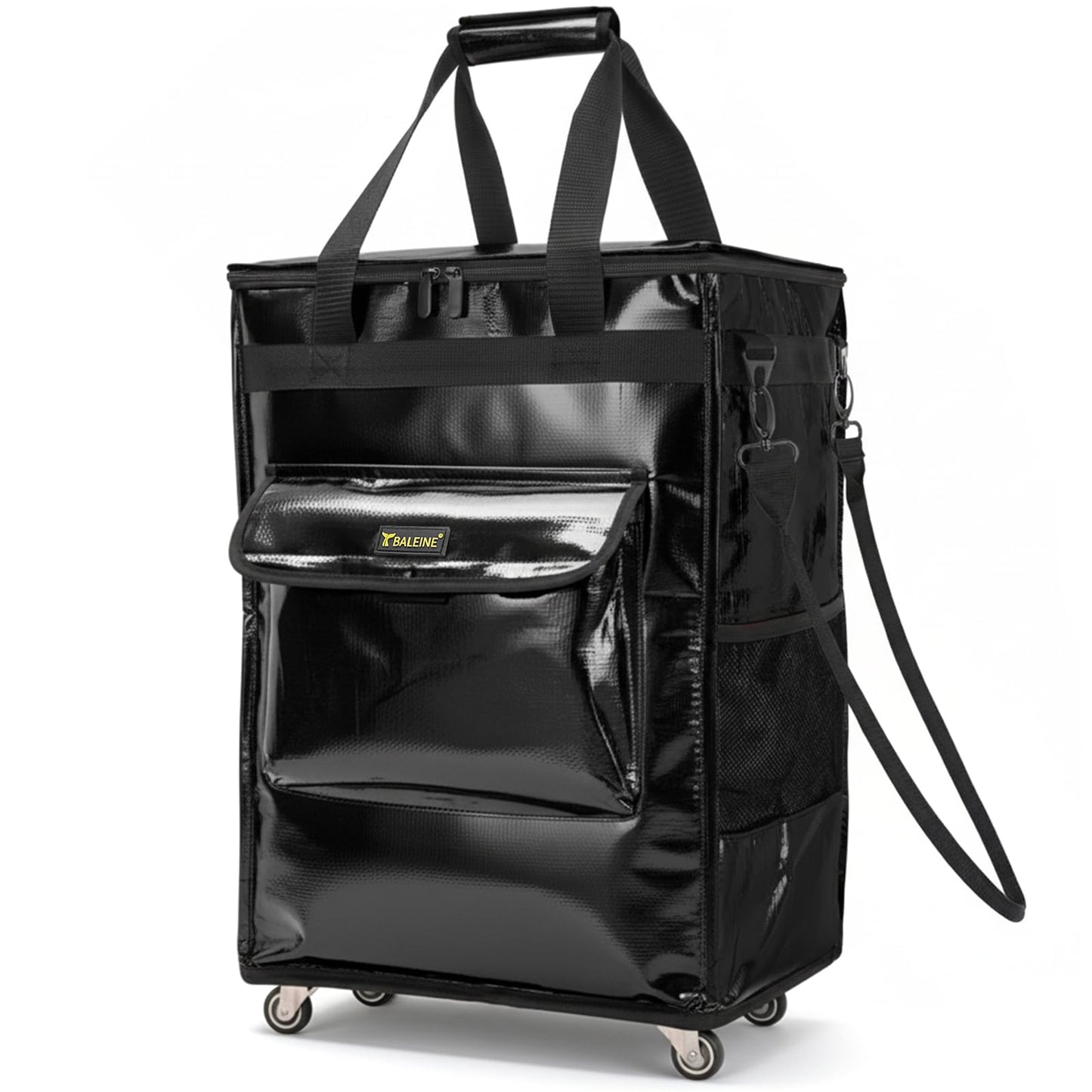 BALEINE Reusable Grocery Bags on Wheels, Rolling Tote Bag, Shopping Trolley, Large Backpack Shopping Carts for Groceries (16"x11.5"x23.5", Black)