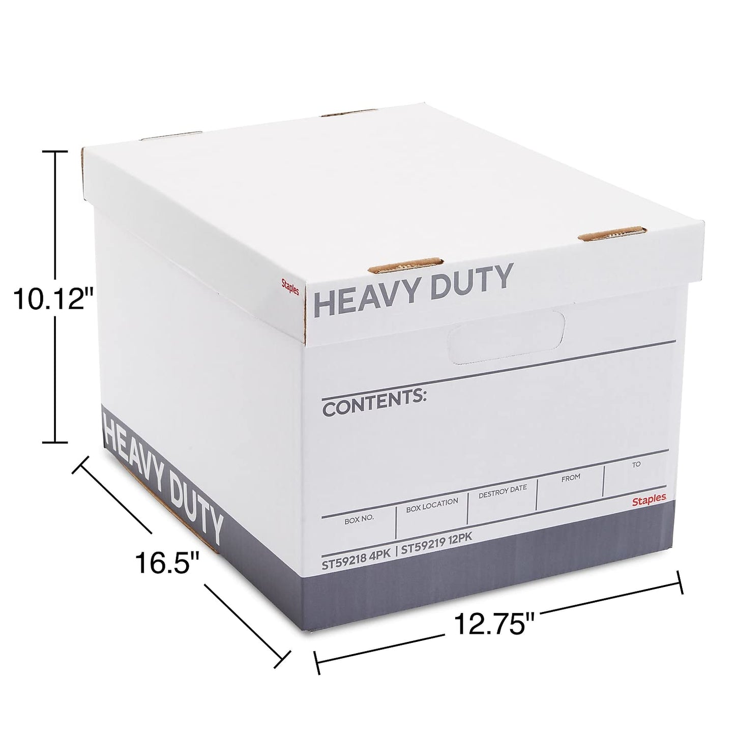Staples Storage & Filing Box, Heavy-Duty with Handles & Removable Lid, Letter & Legal Size Documents, Stackable, 12-Pack, White/Gray