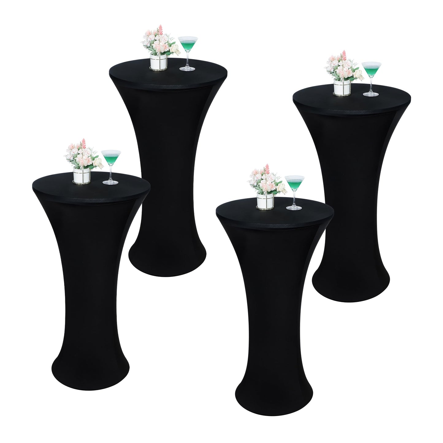 Wolkemer 4PCS 24x43 Inch Black Round Cocktail Tablecloth Fitted Highboy Stretch Cocktail Table Cover for Banquet Bar Party Pub Wedding Indoor Outdoor