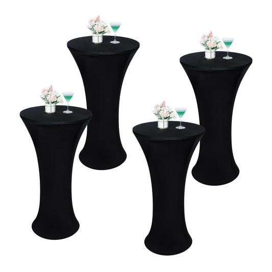 Wolkemer 4PCS 24x43 Inch Black Round Cocktail Tablecloth Fitted Highboy Stretch Cocktail Table Cover for Banquet Bar Party Pub Wedding Indoor Outdoor