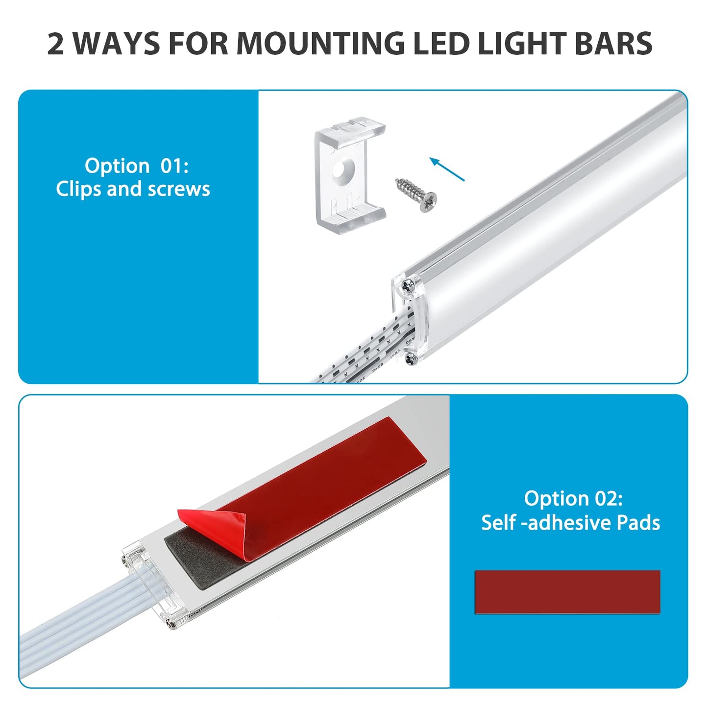 Under Cabinet LED Lights Kit. RGB Color Changing & Super Bright White Lighting. Dimmable with Remote. 6 pcs Linkable LED Light Strips with Power Supply, Extension Cords. Plug in. Max 24W. RGB + 5000K.