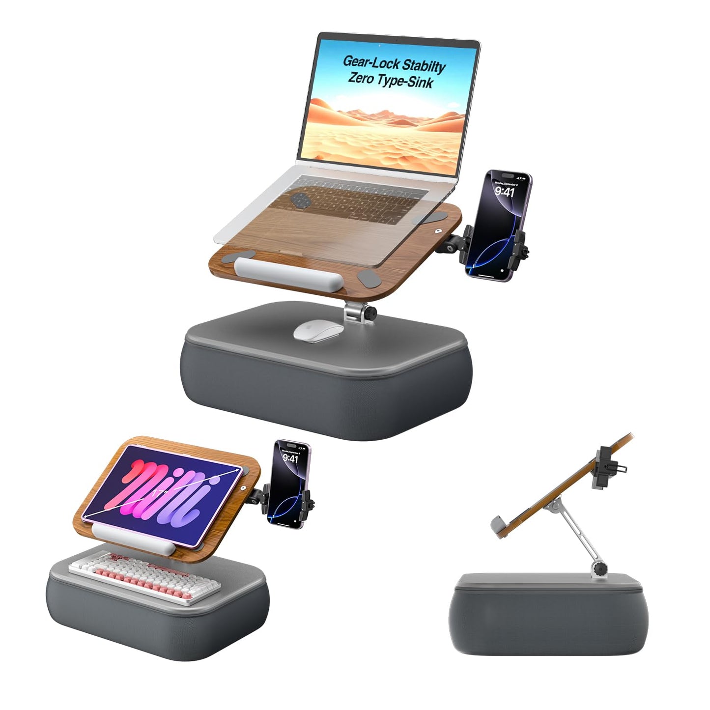 V-Hold Height & Angle Adjustable Laptop Lap Desk, Laptop Desk with Cushion, Fits up to 16 inch Laptops & Tablet, Bean Bag Pillow Stand, Lap Desks for Home, Office, Bed, Couch, Desk, Car and Recline