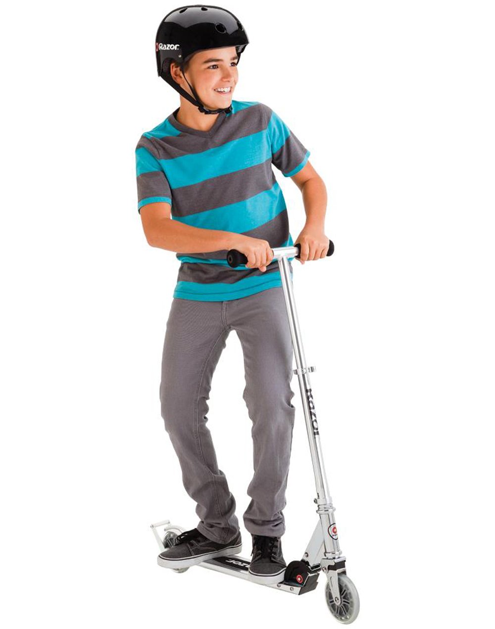 Razor A3 Kick Scooter for Kids - Larger Wheels, Front Suspension, Wheelie Bar, Lightweight, Foldable, and Adjustable Handlebars