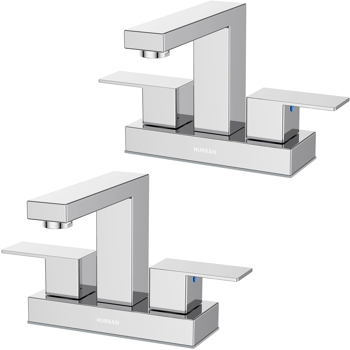 Bathroom Sink Faucet, Hurran 4 inch Chrome Bathroom Faucets for Sink 3 Hole with Pop-up Drain and Supply Lines, Stainless Steel 2-Handle Faucet for Bathroom Sink Vanity RV Restroom, 2 Pack